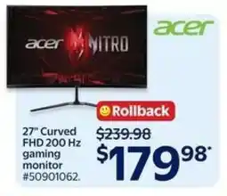 Walmart Acer Nitro 27 Curved FHD 200 Hz Gaming Monitor offer