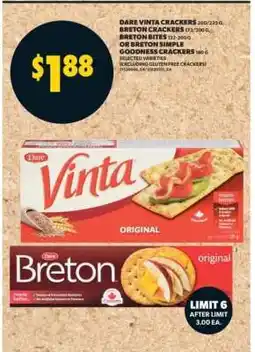 Real Canadian Superstore Dare Vinta Crackers, Breton Crackers, Breton Bites, or Breton Simple Goodness Crackers offer