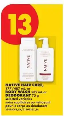 No Frills NATIVE HAIR CARE, BODY WASH, or DEODORANT offer
