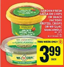 Food Basics Garden Fresh Salsa or Chips or Snack Factory Pretzel Crisps or We Guac Guacamole offer