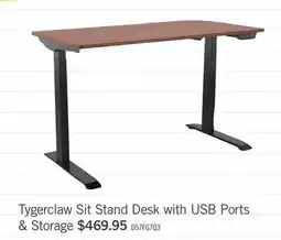 The Brick Tygerclaw Sit Stand Desk with USB Ports & Storage - Brown offer
