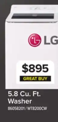 Leon's LG White Mega Capacity Smart Top Load Washer with AI Sensing (5.8 Cu. Ft) - WT8200CW offer