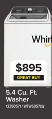 Leon's Whirlpool White Top Load Washer with Removable Agitator (5.4 Cu Ft) - WTW5057LW offer