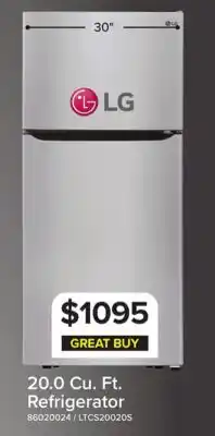 Leon's LG 30 20 Cu. Ft. Stainless Steel Top-Freezer Refrigerator - LTCS20020S offer