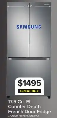 Leon's Samsung 33 17.5 Cu. Ft. Stainless Steel Counter-Depth French Door Refrigerator - RF18A5101SR/AA offer