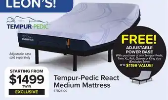 Leon's Tempur-Pedic React 2.0 Medium Twin Mattress 10 inches offer