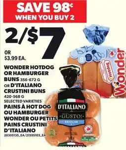 Independent City Market WONDER HOTDOG OR HAMBURGER BUNS 356-672 G OR D'ITALIANO CRUSTINI BUNS 420-568 G offer