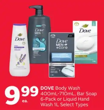 Rexall DOVE Body Wash 400ML-710mL, Bar Soap 6-Pack or Liquid Hand Wash 1L offer