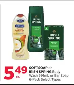 Rexall SOFTSOAP or IRISH SPRING Body Wash 591mL or Bar Soap 6-Pack offer