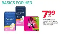 Rexall CAREFREE Pads or Liners or PLAYTEK or Q.B. Tampons offer