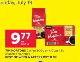 Rexall TIM HORTONS Coffee 300g or K-Cups 12's offer
