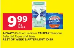 Rexall ALWAYS Pads or Liners or TAMPAX Tampons offer