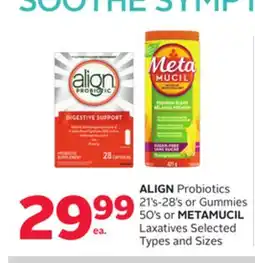 Rexall ALIGN Probiotics 21's-28's or Gummies 50's or METAMUCIL Laxatives offer