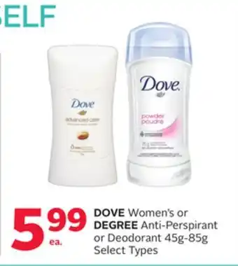Rexall DOVE Women's or DEGREE Anti-Perspirant or Deodorant offer