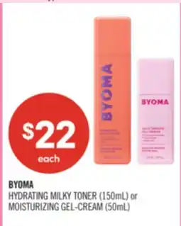 Shoppers Drug Mart BYOMA HYDRATING MILKY TONER (150mL) or MOISTURIZING GEL-CREAM (50mL) offer