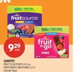 Shoppers Drug Mart SUNRYPE FRUIT TO GO STRIPS (24's) or FRUITSOURCE SNACK BARS (12's) offer