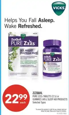 Shoppers Drug Mart ZZZQUIL PURE ZZZs TABLETS (21's) or GUMMIES (48's) SLEEP AID PRODUCTS offer