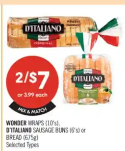 Shoppers Drug Mart WONDER WRAPS (10's), D'ITALIANO SAUSAGE BUNS (6's) or BREAD (675g) offer