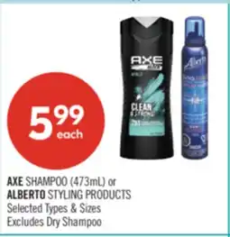 Shoppers Drug Mart AXE SHAMPOO (473mL) or ALBERTO STYLING PRODUCTS offer