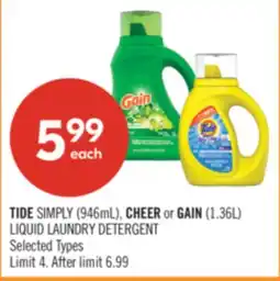 Shoppers Drug Mart TIDE SIMPLY (946mL), CHEER or GAIN (1.36L) LIQUID LAUNDRY DETERGENT offer