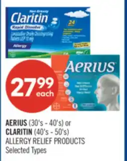 Shoppers Drug Mart AERIUS (30's - 40's) or CLARITIN (40's - 50's) ALLERGY RELIEF PRODUCTS offer