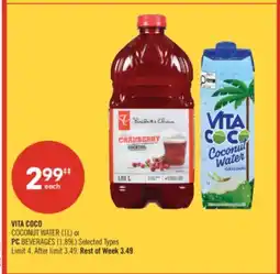 Shoppers Drug Mart VITA COCO COCONUT WATER (1L) or PC BEVERAGES (1.89L) offer