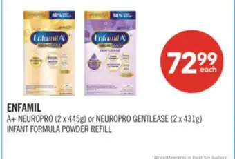 Shoppers Drug Mart ENFAMIL A+ NEUROPRO (2 x 445g) or NEUROPRO GENTLEASE (2 x 431g) INFANT FORMULA POWDER REFILL offer