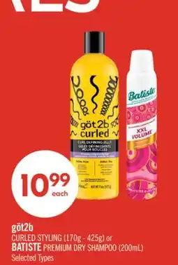 Shoppers Drug Mart göt2b CURLED STYLING (170g - 425g) or BATISTE PREMIUM DRY SHAMPOO (200mL) offer