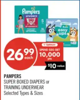 Shoppers Drug Mart PAMPERS SUPER BOXED DIAPERS or TRAINING UNDERWEAR offer