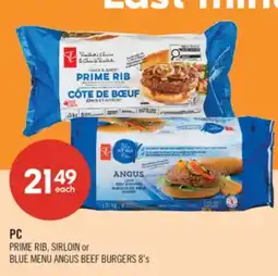 Shoppers Drug Mart PC PRIME RIB, SIRLOIN or BLUE MENU ANGUS BEEF BURGERS 8's offer