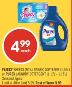 Shoppers Drug Mart FLEECY SHEETS (80's), FABRIC SOFTENER (1.36L) or PUREX LAUNDRY DETERGENT (1.17L - 1.18L) offer