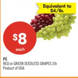 Shoppers Drug Mart PC RED or GREEN SEEDLESS GRAPES offer
