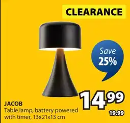 JYSK JACOB Table lamp, battery powered with timer, 13x21x13 cm offer