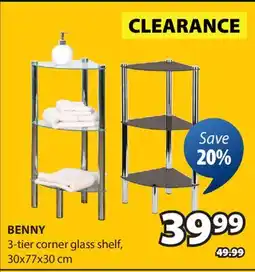 JYSK BENNY 3-tier corner glass shelf offer