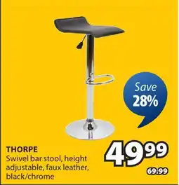 JYSK THORPE Swivel bar stool, height adjustable, faux leather, black/chrome offer