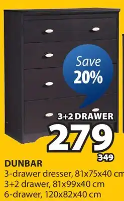 JYSK DUNBAR 3+2 drawer offer