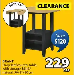 JYSK BRANT Drop-leaf counter table, with storage, black/natural offer