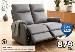 JYSK ABILDSKOV Power recliner, 2-seater, pocket coil, grey offer