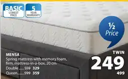 JYSK MENSA Spring mattress with memory foam, firm, mattress-in-a-box, 20 cm offer