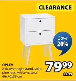 JYSK OPLEV 2-drawer nightstand, solid pine legs, white/natural, 46x70x38 cm offer
