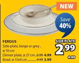 JYSK FERDUS Side plate, beige or grey, ø 19 cm offer