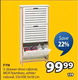 JYSK FYN 3-drawer shoe cabinet, MDF / bamboo, white / natural offer