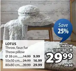 JYSK LOTUS Throw, faux fur Throw pillow offer