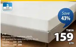 JYSK F15 Memory foam mattress, plush, roll-packed for easy transport offer