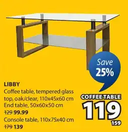 JYSK LIBBY Coffee table, tempered glass top, oak/clear offer