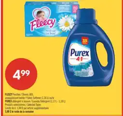 Pharmaprix FLEECY Sheets (80), Fabric Softener (1,36 L) or PUREX Laundry Detergent (1,17 L - 1,18 L) offer