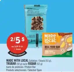 Pharmaprix MADE WITH LOCAL Snack (53 g), TRUBAR (50 g) or RXBAR (52 g) Protein Bar offer