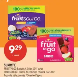 Pharmaprix SUNRYPE FRUIT TO GO Strips (24) or FRUITSOURCE Snack Bars (12) offer