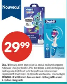 Pharmaprix ORAL-B Kids Color Changing Bristles, PRO 400 Rechargeable Toothbrush or Replacement Brush Heads (3) offer