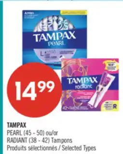 Pharmaprix TAMPAX PEARL (45 - 50) or RADIANT (38 - 42) Tampons offer